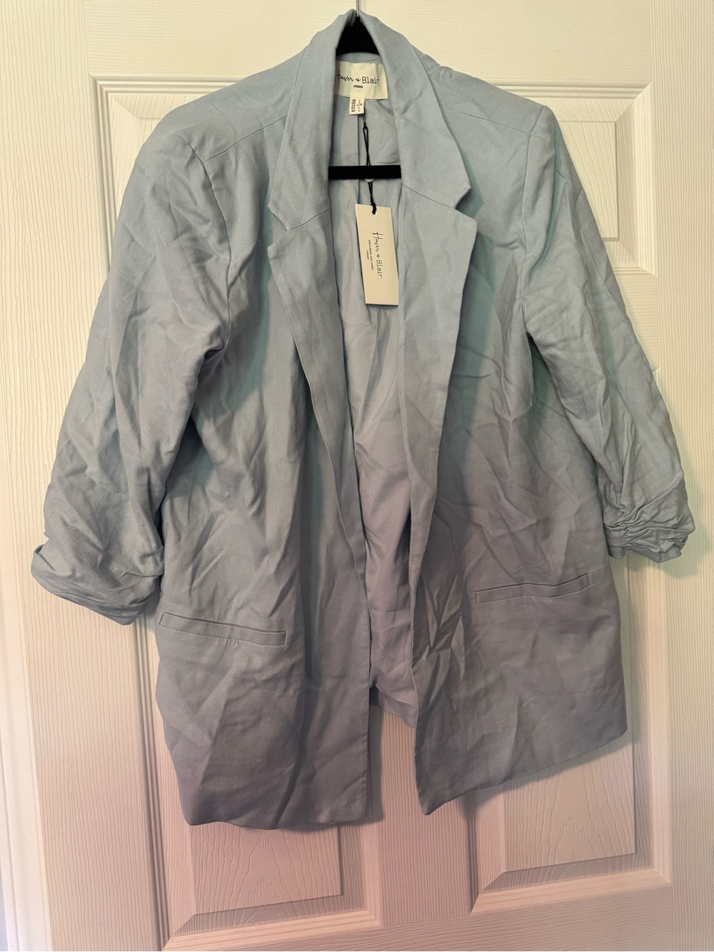 Haver & Blair Light Blue Open-Front Linen-Blend Blazer